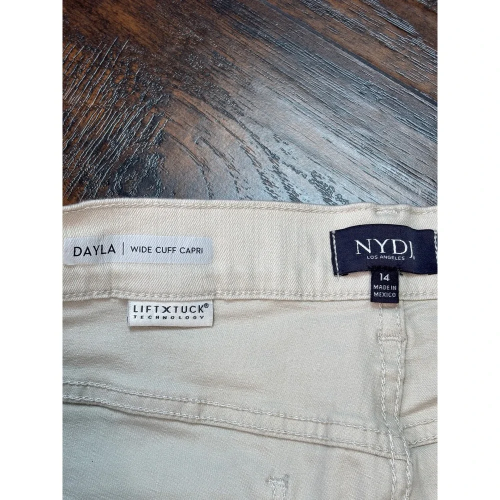 NYDJ Dayla Wide Cuff Capri Jeans‎ 14 Cream Mid-Rise Crop Stretch Womens